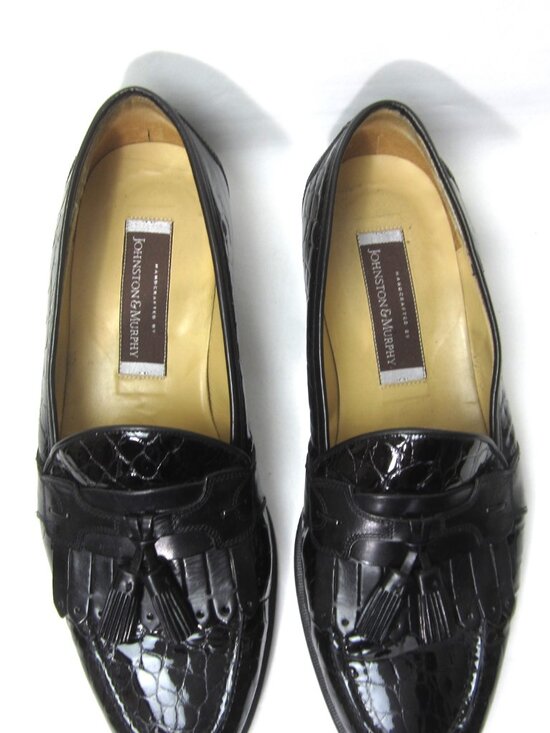 Johnston & Murphy Made Italy Mens Sz 12 M EUC Croc Black Patent Leather Loafers main image 6